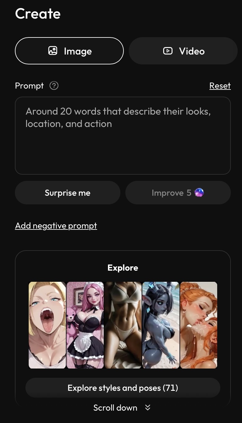 création d'une image ou video sur joi