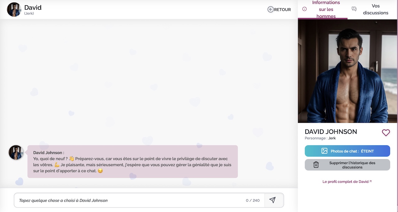 test d'une conversation avec david un boyfriend ia sur dreambf