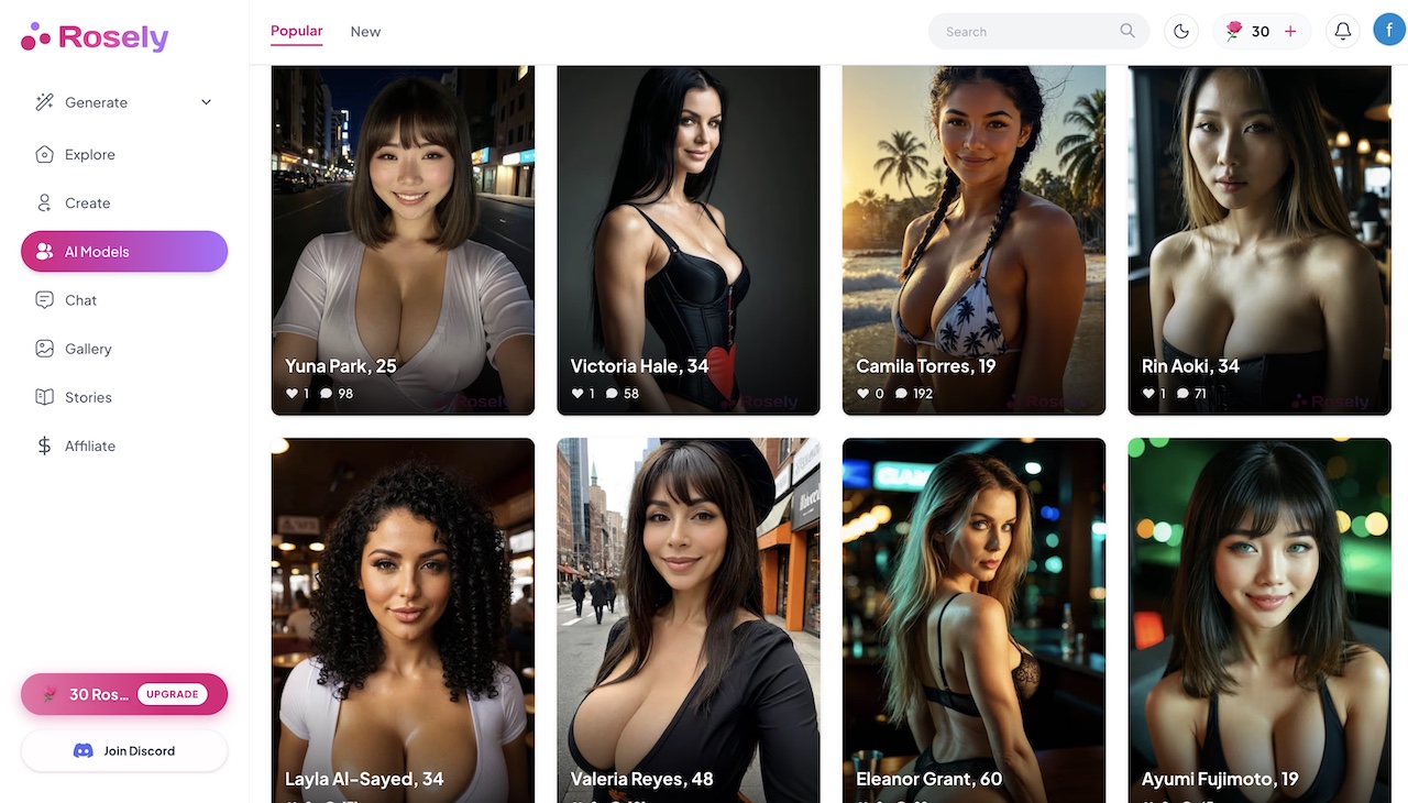bibliotheque des profils girlfirends ia sur rosely ai