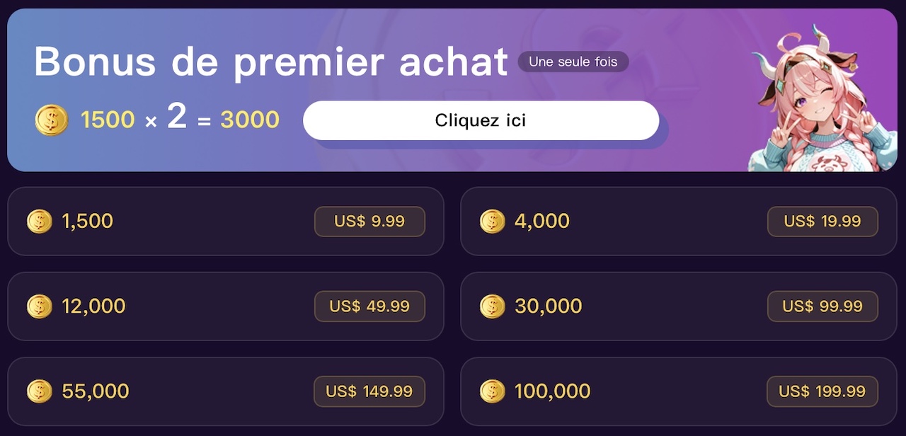 prix des packs de tokens sur lusychat ai