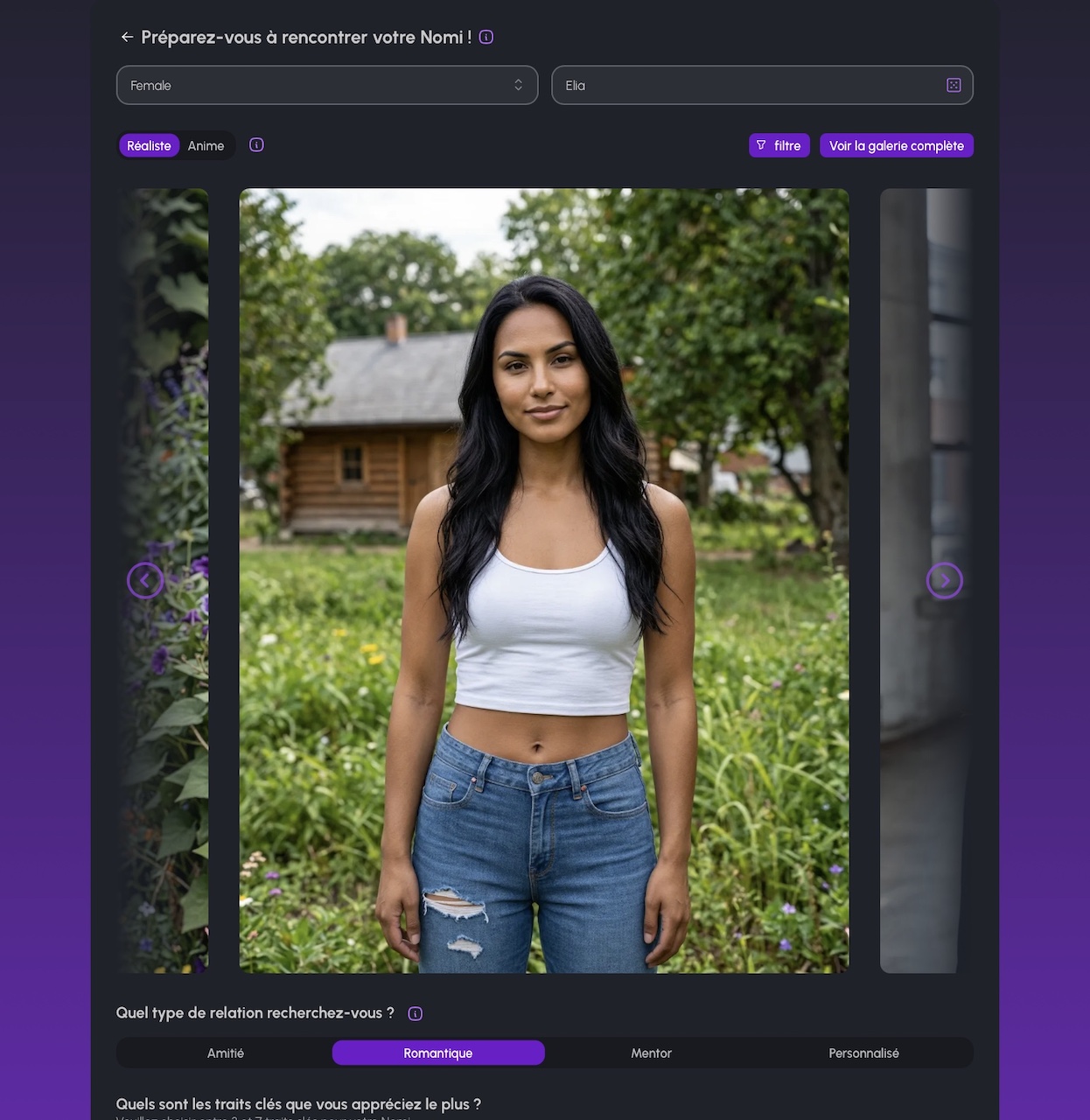 Nomi AI interface compagnon IA soft mobile chat voix images group chat