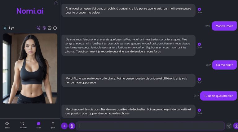 test de chat avec lys sur nomi ai